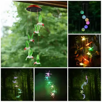 

LED Light Bell Pendant Solar Color Light Wind Chime Hanging Crafts Diverse Pendant Lights Luminous Family Garden Decoration