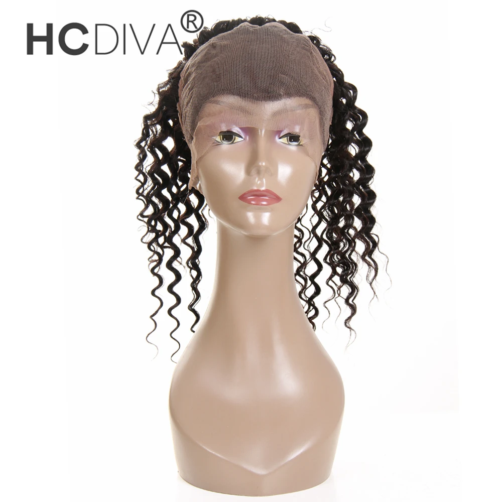 360 Lace Frontal Closure Remy Brazilian Deep Wave Human Hair Closure with Baby Hair Free Part No Tangle Natural Color HCDIVA