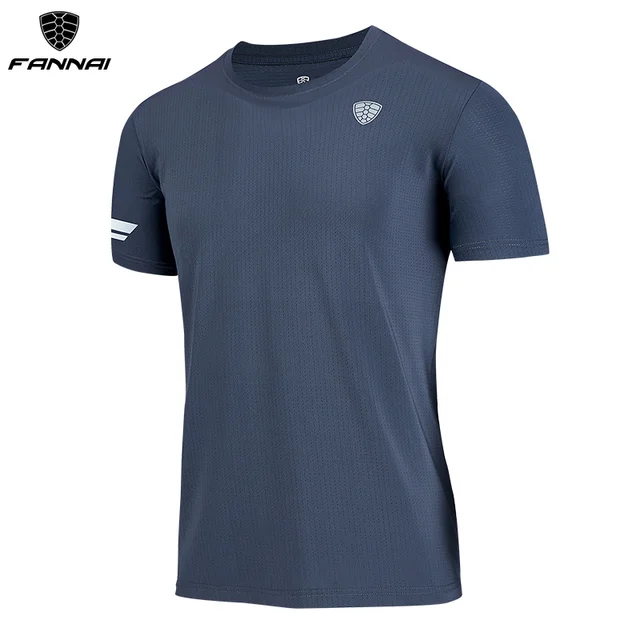 US $9.66 FANNAI Running Shirt Men Gym shirt Breathable Polyester Dry Fit Sport New Quick Dry Fitness Work ou