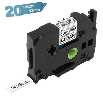 

Wonfoucs 20 Rolls 9mm Label Ribbons Black on Clear TZe-121 tze121 Laminated Tapes Compatible For Brother P-Touch Label Printer