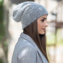 HT2150 высокое качество женские шапочки Кролик Меховая зимняя шапка мешковатые сутулые лыжные шапочки бини женская вязаная шапочка женские теплые шапки