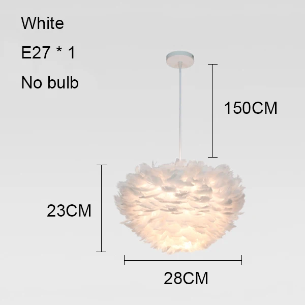 Современные подвесные светильники, перьевая лампа, скандинавский подвесной светильник, гусиное перо, подвесной светильник для спальни, гостиной, прикроватный светильник, E27 - Цвет корпуса: White 28cm no bulb