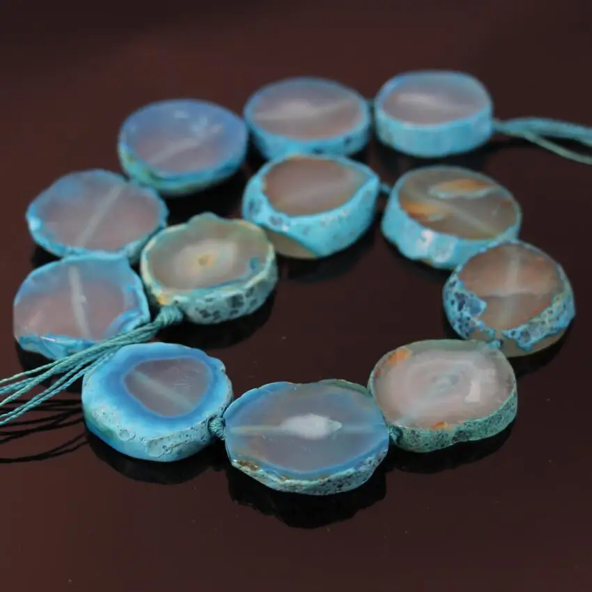 

15.5"strand Blue Natural Ag ate Druzy Freeform Thick Slab Connector Beads,Raw Onxy Quartz Geode Drusy Slice pendant Bead Jewelry