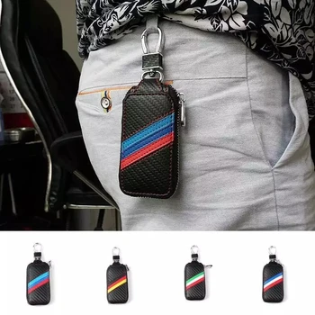 

3 colors stripe Carbon fiber style cloth Car key case for volkswagen bmw mercedes benz audi renault ford buick accessories