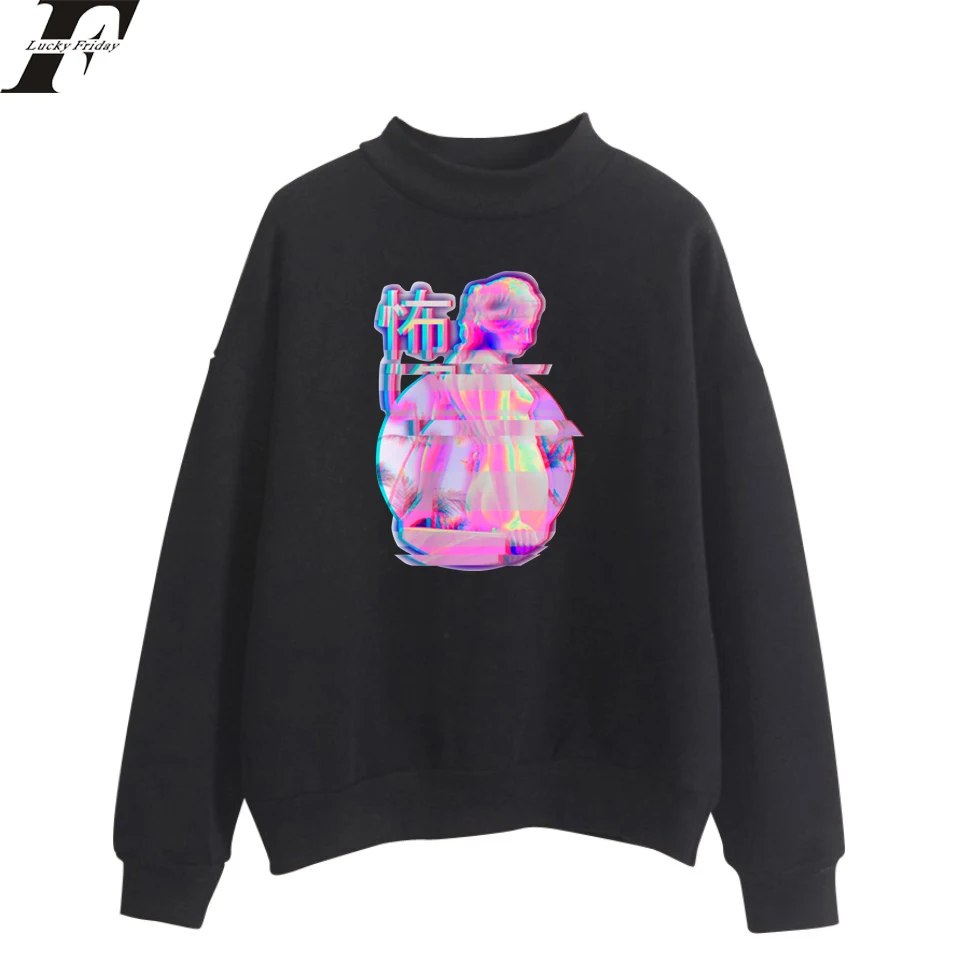 

LUCKYFRIDAYF 2018 Vaporwave Anime Women/Men Hoodies Loose Casual Sweatshirts Funny Oversize Turtlenecks Hoodies Sweatshirts