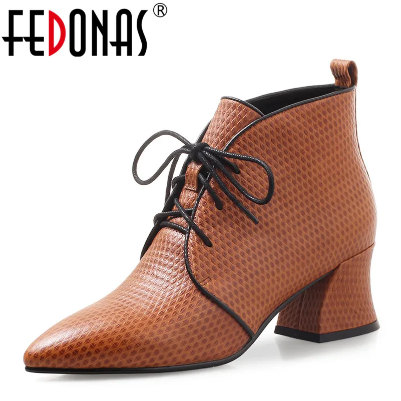 

FEDONAS 1Fashion Women Ankle Boots Autumn Winter Warm High Heels Shoes Cross-tied Pointed Toe Party Office Quality Shoes Woman