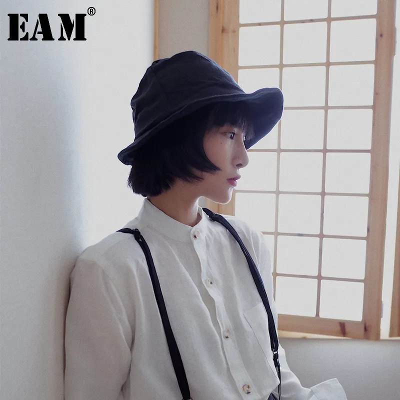 [EAM] Новинка, Всесезонная одноцветная хлопковая льняная унисекс шляпа в рыбацком стиле с куполом, Повседневная модная, индивидуальная, простая, дикая, LA853