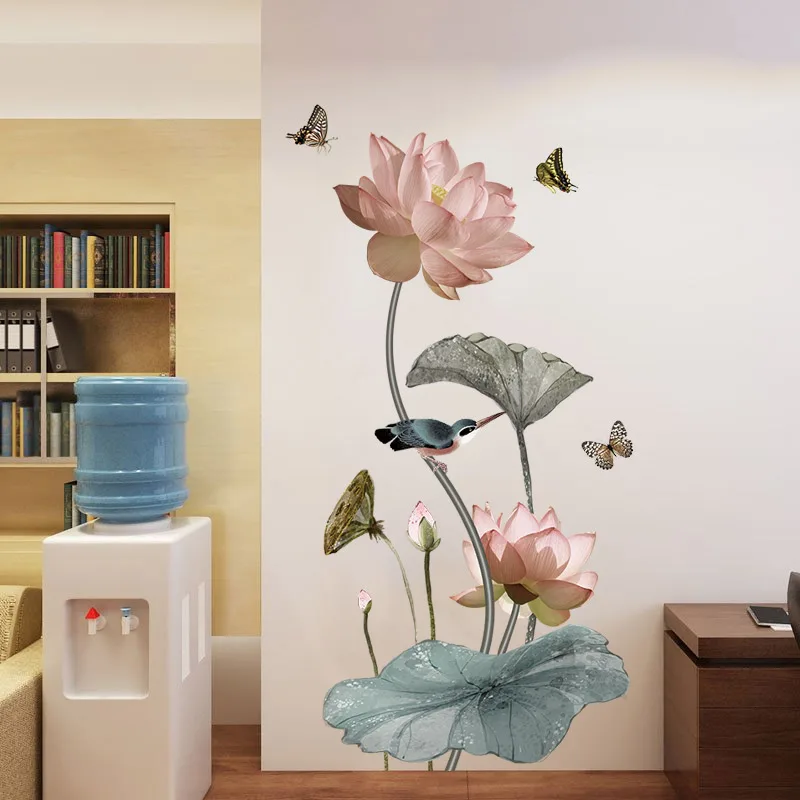 

Chinese wind 3D three-dimensional Lotus wall decoration self-adhesive