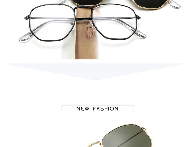 Модные солнцезащитные очки для женщин, фирменный дизайн, шестиугольник, маленькая металлическая оправа, полигон, прозрачные линзы, солнцезащитные очки для мужчин, Винтажные Солнцезащитные очки UV400