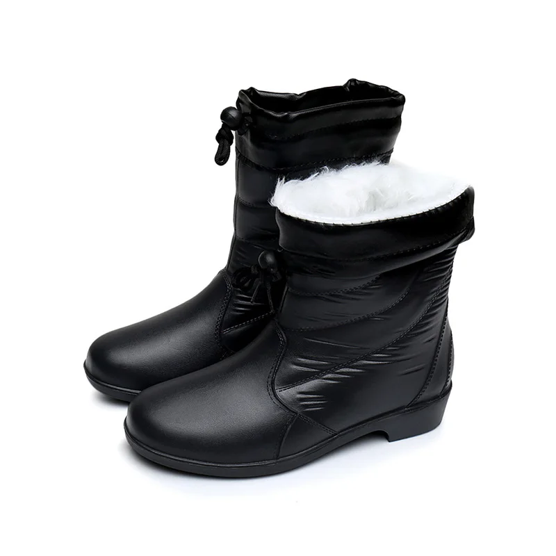 

LAKESHI 2018 New Women Boots Female Down Winter Boots Waterproof Warm Fur Snow Boots Womens mid calf Boots Women Shoes