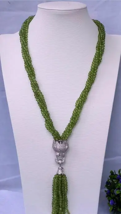 

Beautiful 5strds natural peridot green necklace-zircon pendant 20