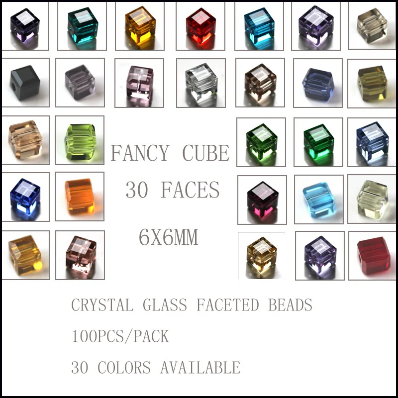 

Free Shipping AAA Glass Crystal beads 100pcs/lot 6mm Cube Beads Square Multi-colored for jewelry making