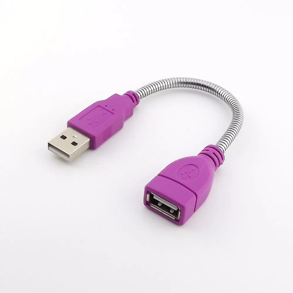 1pcs Purple USB 2.0 A Male Plug To A Female Jack Extension Flexible Metal Stand Cable 15cm Lysee Data Cables Color: Purple