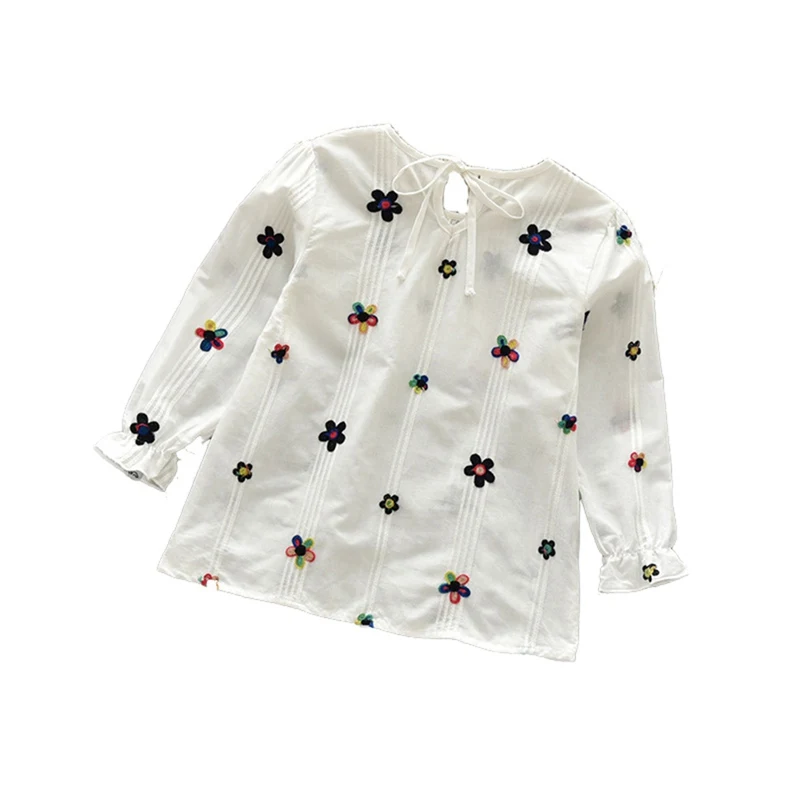 Повседневная хлопковая Футболка с цветочным принтом для девочек на осень и весну, детская одежда, детские топы с длинными рукавами, футболки, блузка - Цвет: A