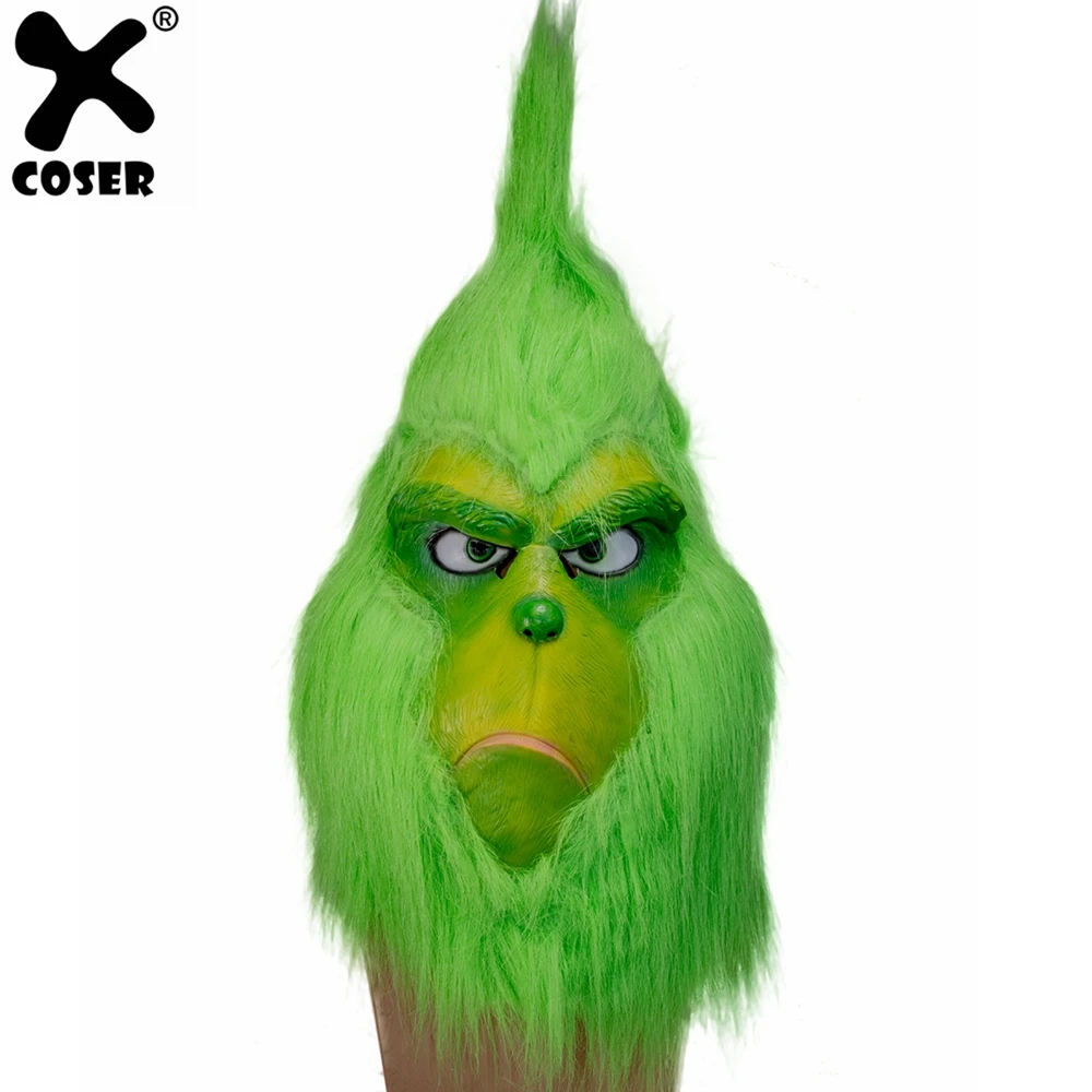 

XCOSER How the Grinch Stole Christmas Latex Mask Party Cosplay Mask With Further Helmet Headgear Halloween Christmas Accessory