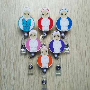 

6Pcs/lot Acrylic Cartoon nurse Retractable Badge Reel ID Name Tag Card Badge Holder Reels 2018 New doctor nurse supplies