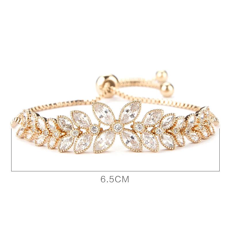 WEIMANJINGDIAN Brand Luxury Flower Design Cubic Zirconia Crystal Zircon Adjustable Drawstring Bracelets for Women Jewelry Gifts
