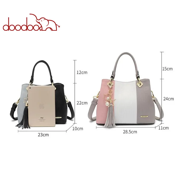 DOODOO Women Pu Leather Handbag Tote Bag Female Shoulder Crossbody Bags Ladies Top-handle Bag Tassel Spell Color Messenger Bags 6