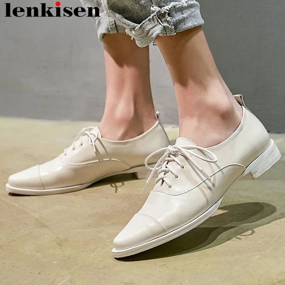 

Spring Autumn British preppy style genuine leather lace up low heels pumps high quality large size square toe daily shoes L10