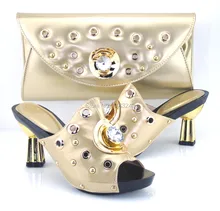 CH-22 GOLD neues angebot passenden schuhe und tasche mit strass, hochwertige schuhe und tasche set für dame
