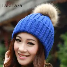 Winter Hats for Women Brand 2017 Beanies Knitted Cap Crochet Hat Rabbit Fur Pompons Ear Protect