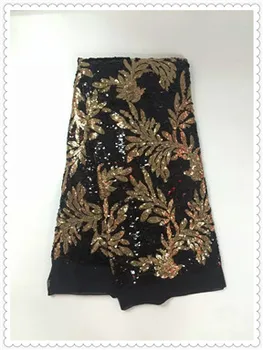 

gold and black color African sequins lace fabric Embroidered African Guipure lace with sequins yjljr741