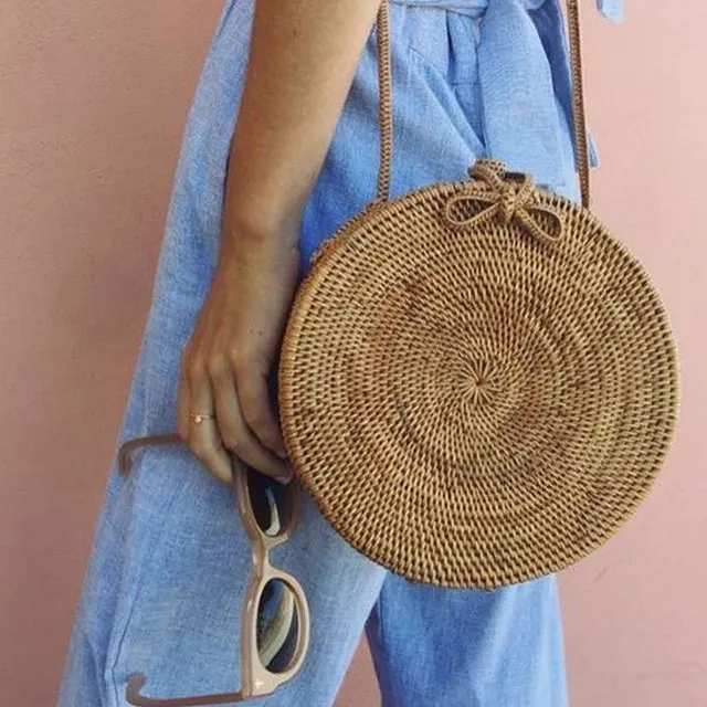 Остров Бали ручной сумка круглые пряжки ротанга соломы сумки сумка ветер пляж Богемия круг
