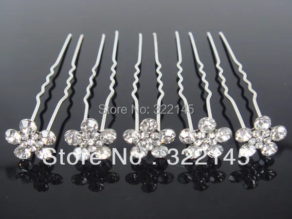 

Hot Free Shipping 100Pcs Wedding Bridal Ctystal Flower Hair Pin NEW