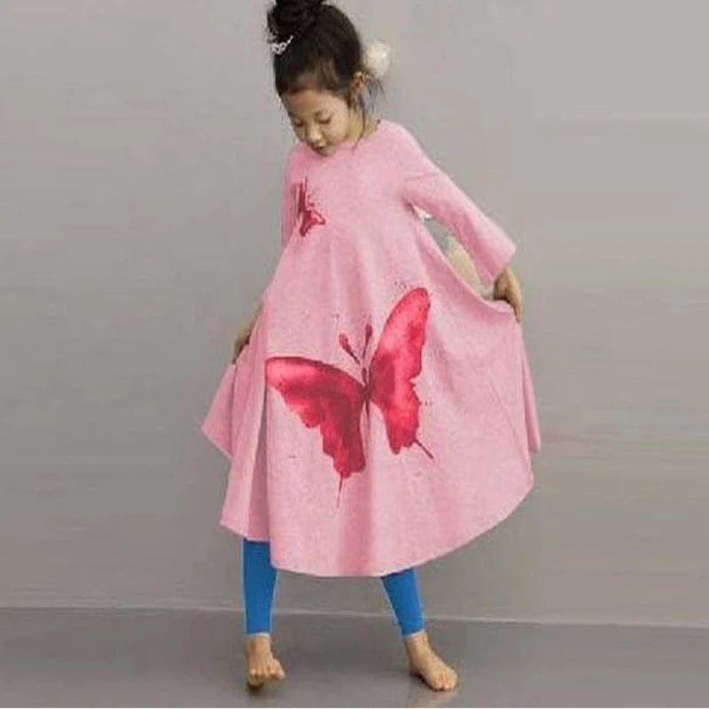 Осеннее платье JENYA для маленьких девочек свободное асимметричное платье для девочек с длинными рукавами и принтом «летучая мышь», повседневный костюм с бабочкой