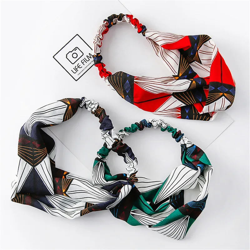 

Summer Bohemian Style Hairbands Print Headbands for Women Retro Cross Knot Turban Bandage Bandanas Women Hair Accessories
