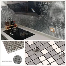 Square Silver 3D Glass Mixed Self-adhesive Aluminum Metal Mosaic for Bathroom Shower Tiles Kitchen Backsplash Tiles Dropshipping