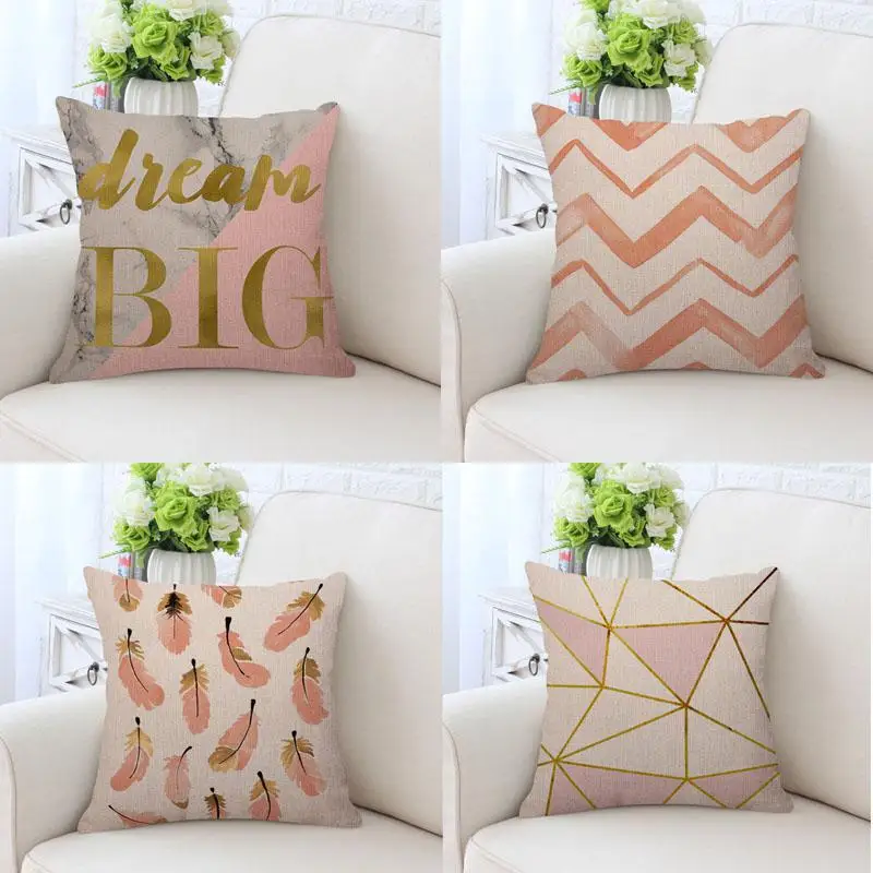 

Mini Flamingo Decoration Cushion Cover Pink Balloon Feather Flower Geometric Pillow Case Gold Leaf Letter For Sofa Office Chair