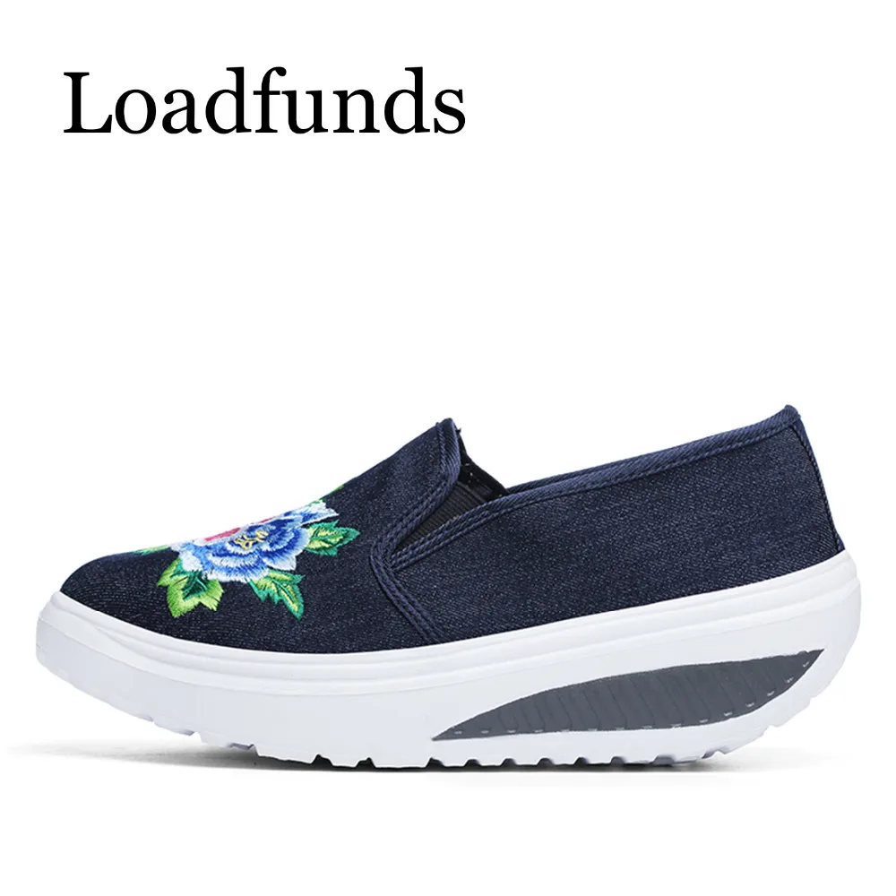 Loadfunds/Женская обувь на платформе танкетке с вышивкой тканевая Повседневная без