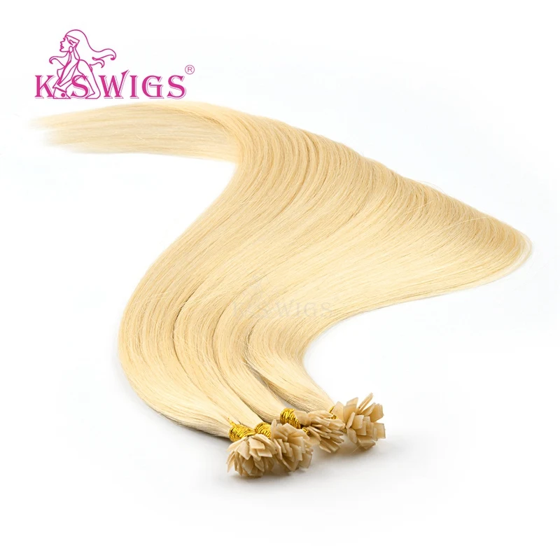 K.S Wigs 1g/s 24'' Straight Double Drawn Pre Bonded Flat Tip Remy Human Hair Extensions Capsules Keratin Fusion Hair
