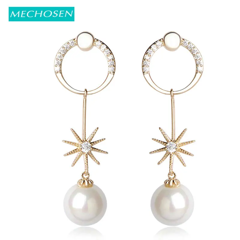 

MECHOSEN Fashion Korean Style Limitation Pearl Drop Earrings For Women Silver Color Micro Paved Zircon Orecchini Donna Jewelry