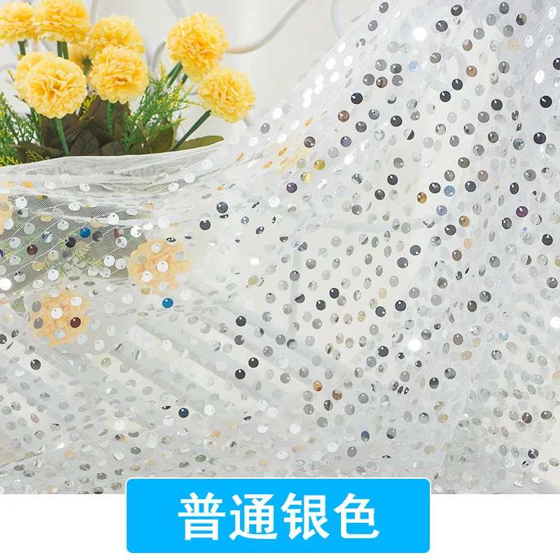 1 Yard Glitzy Embroidery Sequin Fabric Material Gold Silver Sparkly