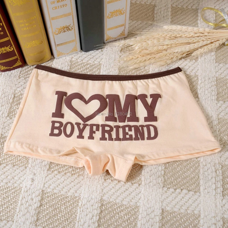 

"I Love My Boyfriend" Printed Hipster Characteristic Women Pantied Boyshort High Quality Cotton Big Girl Lady Underwear Lingerie