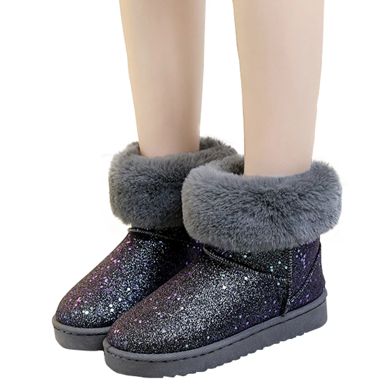 Г., зимние ботинки женские короткие плюшевые ботильоны с блестками повседневные теплые женские ботинки на меху без шнуровки
