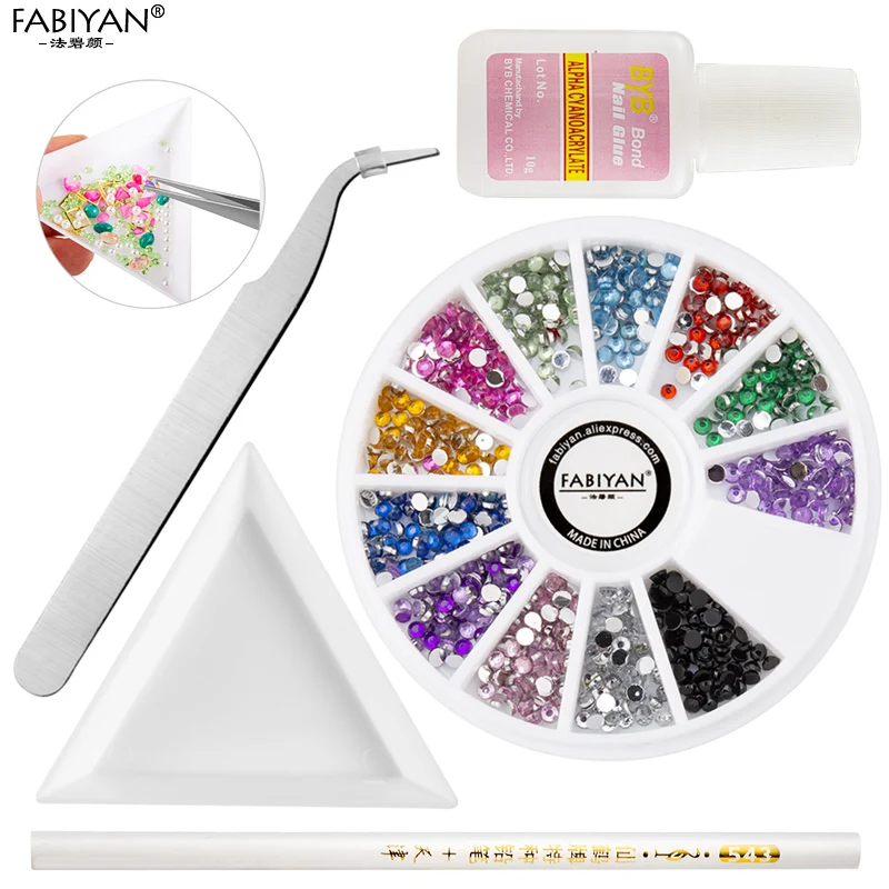 

Set Nail Art Craft Tools Crystal Rhinestones Gems Picking Pen Pick Up Stick Pencil Glue Sorting Tray Tweezers Kit Manicure