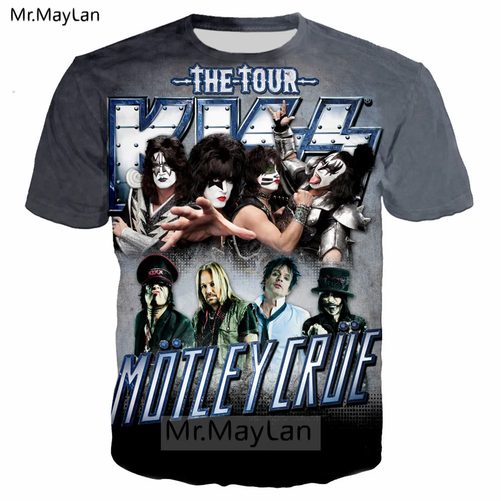 

Pop Heavy Glam Metal Motley Crue n KISS Band 3D Print T shirt Men/women Hard Rock Streetwear T-shirt Man Tie Dye Tshirt Clothes