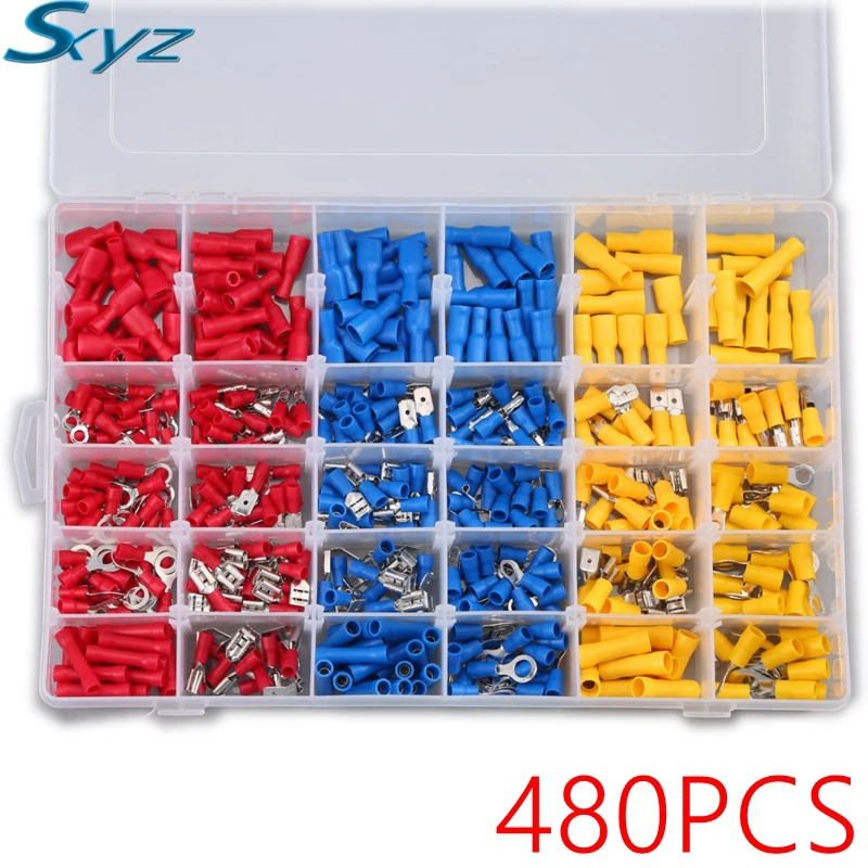 480pcs Electrical Wire Crimp Terminals Kit Insulated Terminator Spade