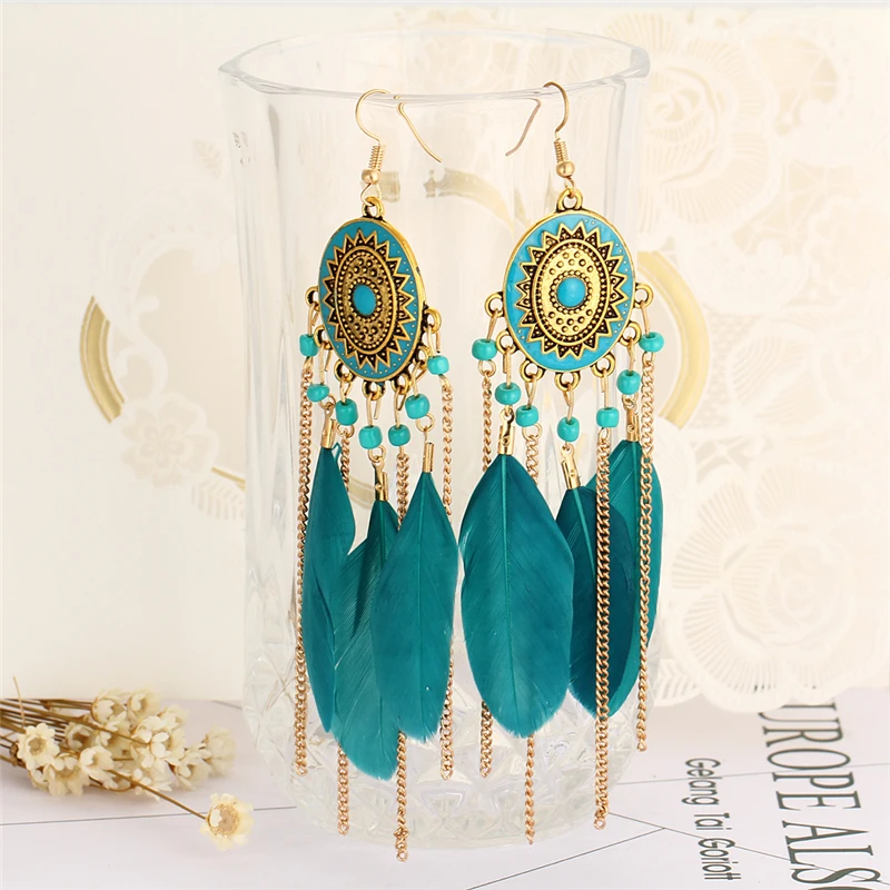 17KM-Bohemia-Vintage-Women-Long-Feather-Drop-Earrings-Tassel-Bead-Ethnic-Indian-Charm-Brincos-Jewelry-Pendientes (1)