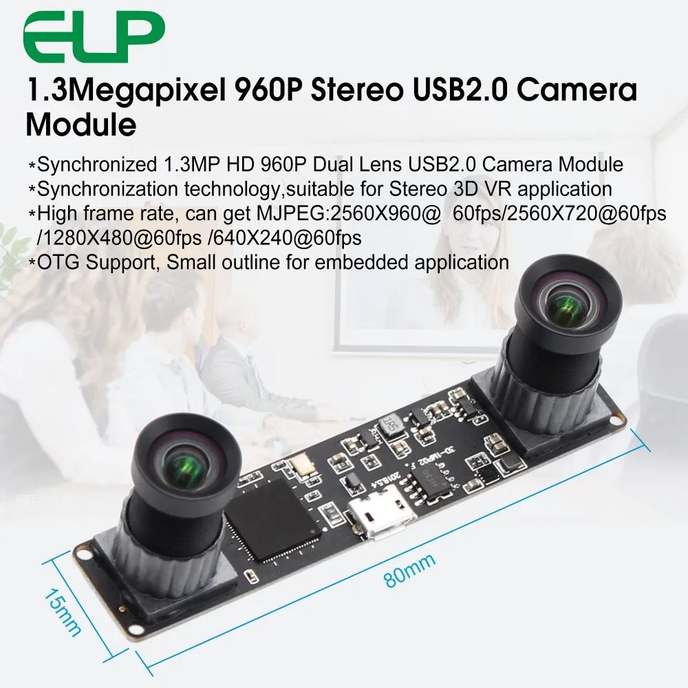 

HD Synchronous USB Camera module MJPEG 60fps 2560X960 Dual lens CMOS OV9750 USB Stereo Webcam for Windows Linux Android Mac