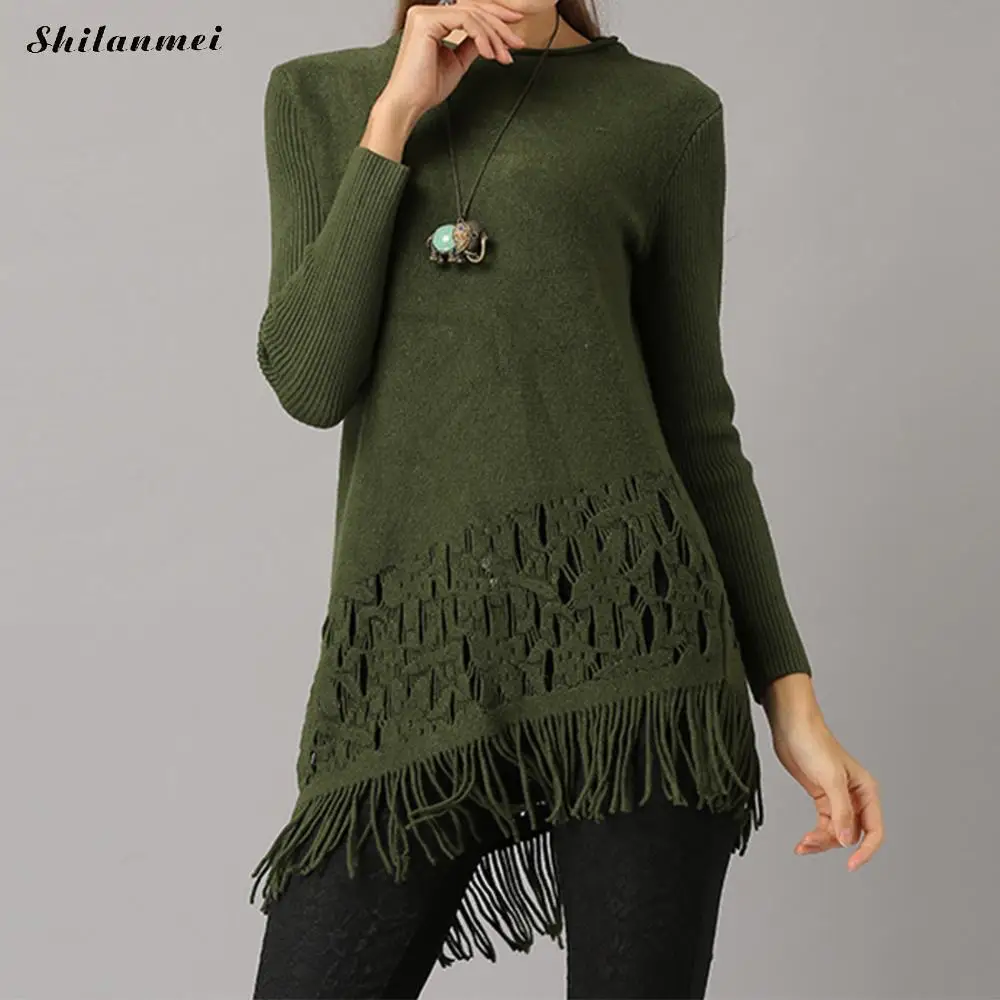 women sweater and pullovers sleeve tassel sweater female loose