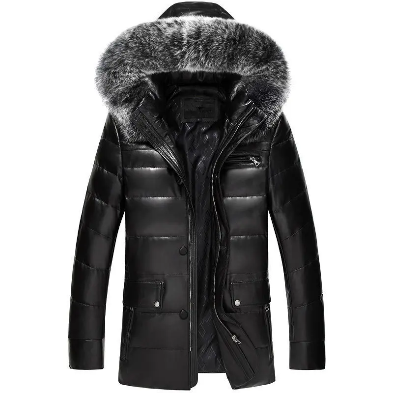 

YOLANFAIRY Genuine Leather Jacket Men Real Sheepskin Leather Down Coats Autumn Winter Warm Thick Plus Size Parkas MC16C601 MF597