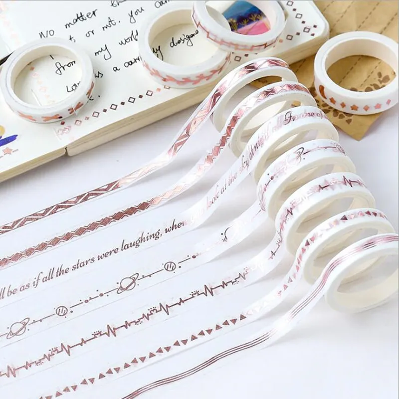 

1PC 0.7-1cm*3m New Rose Gold Fine Washi Tape DIY Decoration Scrapbooking Planner Masking Tape Adhesive Tape Label Sticker