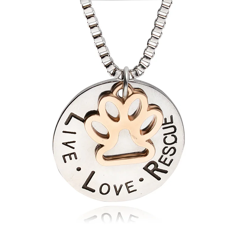 

2018 New Arrival Live Love Rescue Pendant Necklace Dog Paw Prints Pendant Silver Necklace