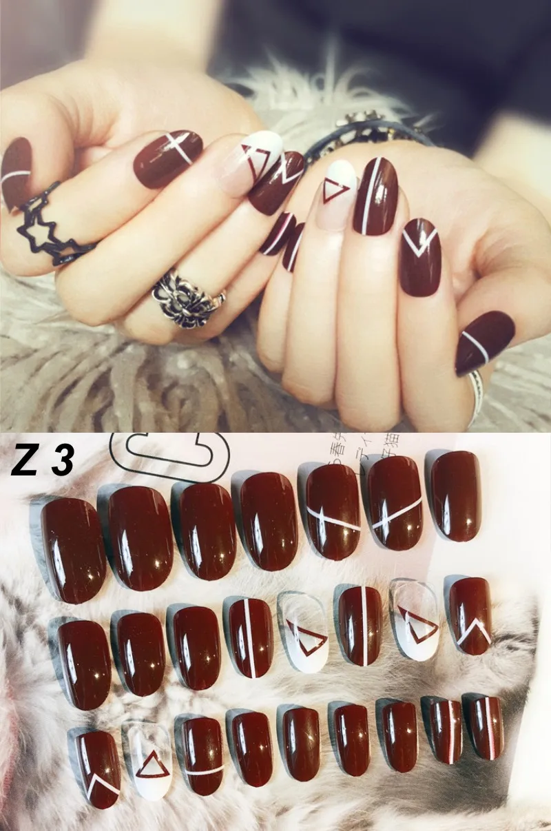 24 Pcs/Set False Nails Full Cover Artificial Fake Nails Press On Tips Painted Design Stickers Short Art Tips with Color Cute Red - Цвет: Z 3