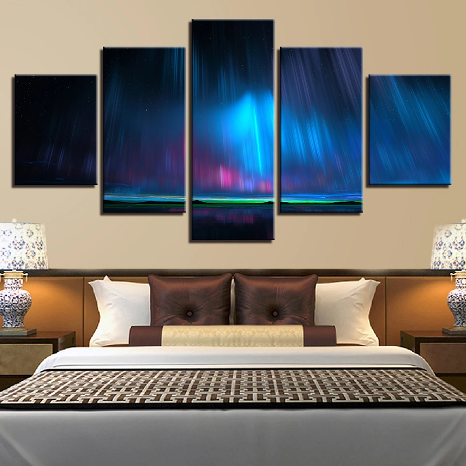 

Poster Canvas Pictures Modular Wall Art 5 Pieces Aurora Abstracts The Night Scene Painting Decor Modern Living Room Frame Prints