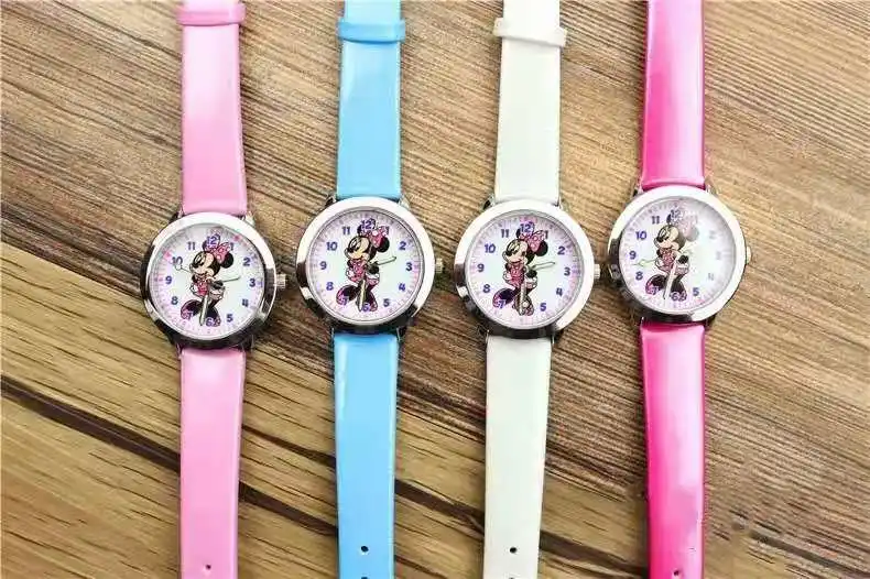 Популярные детские наручные часы с изображением Минни, светящиеся в темноте, кварцевые часы с Микки Маусом
